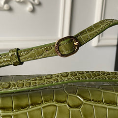 CC Croc Embossed Flap Bag 32cm Olive Imported Leather