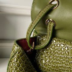 CC Croc Embossed Flap Bag 32cm Olive Imported Leather