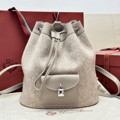 LP Extra Drawstring Backpack L27 Grey Wool Leather