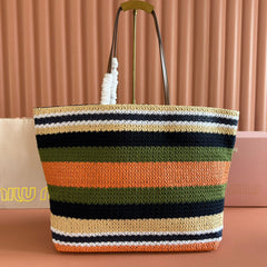 Miu Tote Bag 40cm Raffia-Effect Woven 285425