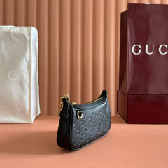 GG Emblem Mini Shoulder Bag Black Embossed Cowhide