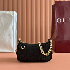 GG Emblem Mini Shoulder Bag Black Embossed Cowhide