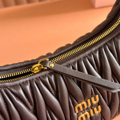 Miu Wander Matelassé Shoulder Bag 25cm Coffee Lambskin