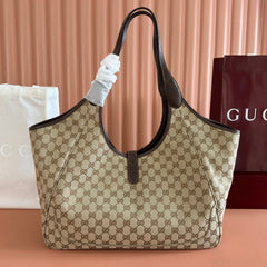 GG Mercato Large Tote Bag Beige Brown Canvas