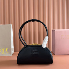 Miu Beau Semi-Circular Small Bowling Bag Black Leather