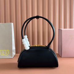 Miu Beau Semi-Circular Small Bowling Bag Black Leather