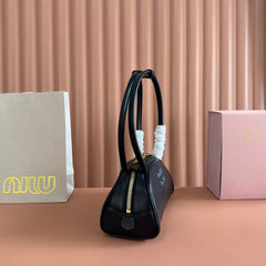 Miu Beau Semi-Circular Small Bowling Bag Black Leather