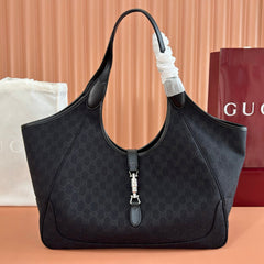 GG Mercato Large Tote Bag Black Canvas