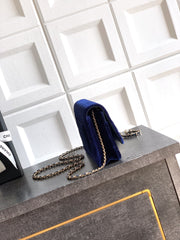CC 26C Flap Bag 20 Navy Blue Velvet