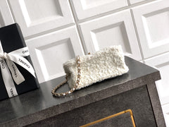 CC Mini Flap Bag 15 With Handle White Tweed
