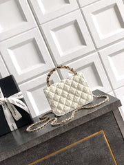 CC Mini Flap Bag 15 With Handle White Tweed