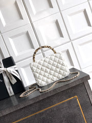 CC Mini Flap Bag 17.5 With Handle White Tweed