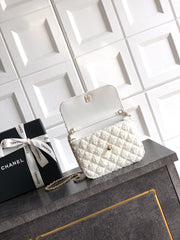 CC Mini Flap Bag 17.5 With Handle White Tweed