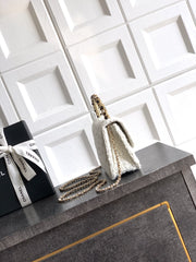CC Mini Flap Bag 17.5 With Handle White Tweed