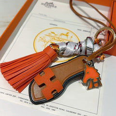 HM Brown Sandal With Twilly Scarf Charm With Orange Horse Head