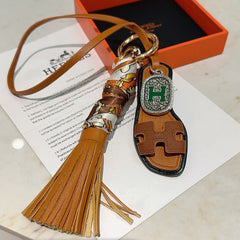 HM Brown Sandal With Twilly Scarf Charm With Silver Logo