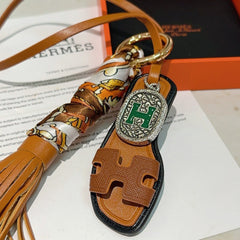 HM Brown Sandal With Twilly Scarf Charm With Silver Logo