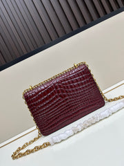 Valentino Vain Shoulder Bag Burgundy Embossed Leather Pattern