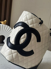 Chanel 25s Cambon Ligne Tote Bag 24cm In White Mix Black Calfskin