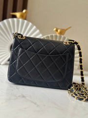 CC Mini Classic Handbag Black Lambskin GHW