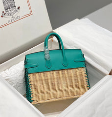 HM BIRKIN 25 CM PICNIC TURQUOISE BAMBOO AND RATTAN