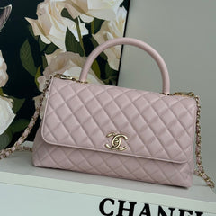 coco handle medium 29cm pastel pink quilted caviar leather gold hardware