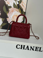 CC 24K Coco Handle Nano 14.5cm Burgundy Grained Calfskin Gold Hardware