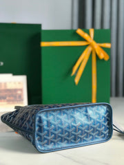 ANJOU MINI BAG 20 IN NAVY BLUE CALFSKIN AND GOYARDINE CANVAS