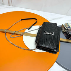 YSL Sunset Bag 19cm Black in Crocodile Pattern 285683