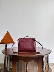 BV Small Soft Vanity Bag Burgundy Intrecciato Leather
