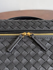 BV Small Soft Vanity Bag Black Intrecciato Leather