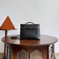 BV Small Soft Vanity Bag Black Intrecciato Leather