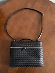 BV Small Soft Vanity Bag Black Intrecciato Leather