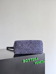 BV Small Andiamo Messenger Bag 29s Dark Blue Suede Intrecciato Leather