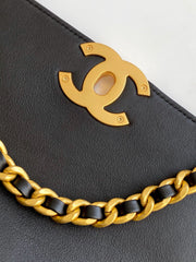 cc 25S Vintage Flap Bag 28cm Top Handle Black Calfskin