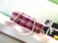 CC 2025 Bag Pink White Tweed Fabric Leather