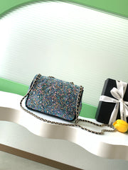 Chanel 2026 Flap Bag 21cm Blue mix Colors Sequin Leather 325283
