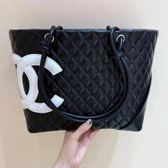 Chanel 25s Cambon Ligne Tote Bag 30cm In Black And White Calfskin
