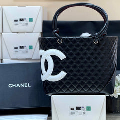 Chanel 25s Cambon Ligne Tote Bag 30cm In Black And White Calfskin
