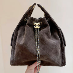 CC 25C Hobo Bag Large 40cm Coffee Suede GHW 290170