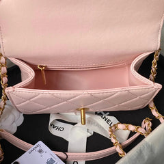 CC 25S FLAP BAG 18 CM IN LIGHT PINK LAMBSKIN WITH TOP HANDLE