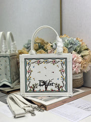 Dior 2026 Book Tote Bag With Multicolored White Revolution Flowers Embroidery Canvas
