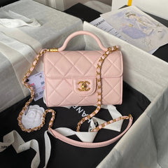 CC 25S FLAP BAG 18 CM IN LIGHT PINK LAMBSKIN WITH TOP HANDLE