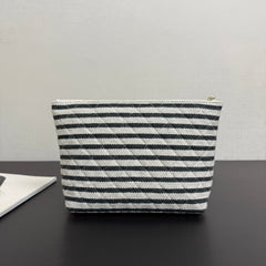 Chanel 26 Woven Clutch 19 White Black Canvas