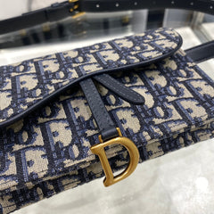 CD SADDLE 17CM BELT BEG BLUE OBLIQUE EMBROIDERY