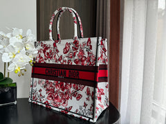 Large CD Book Tote 42cm White and Red Heart Butterfly Embroidery