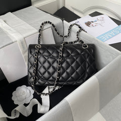 Medium Classic Flap Bag 23cm Black Lambskin Silver Hardware