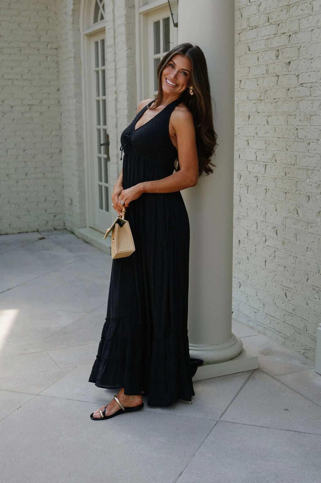 Greer Smocked Maxi Dress-Black