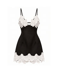Orchid Embroidered Spaghetti Strap Mini Dress - Black