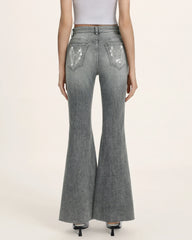 Seraphic Crystal Back Wing Bell Bottom Jeans - Smoke and Mirrors